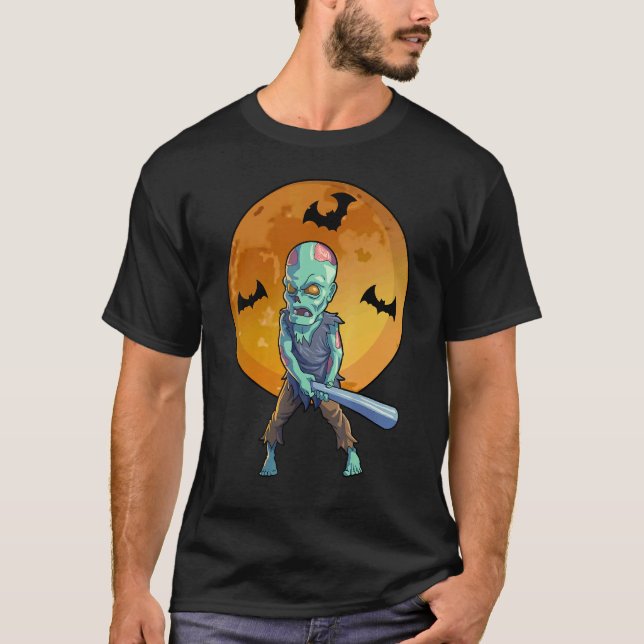 Camiseta Baseball Zombie Halloween Men Boys Baseball Hallow (Frente)