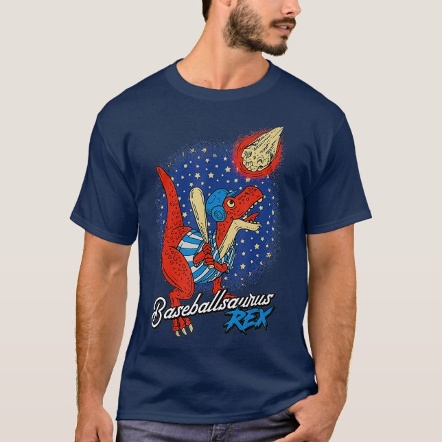 Camiseta Baseballsaurus T-Rex Dinossaur Jogando Baseball (Frente)