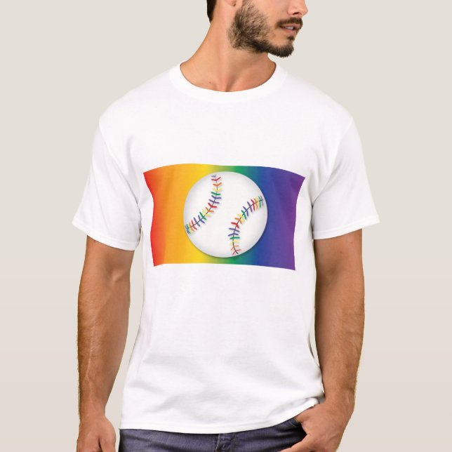Camiseta Basebol com Rainbow Pride LGBTQ (Frente)