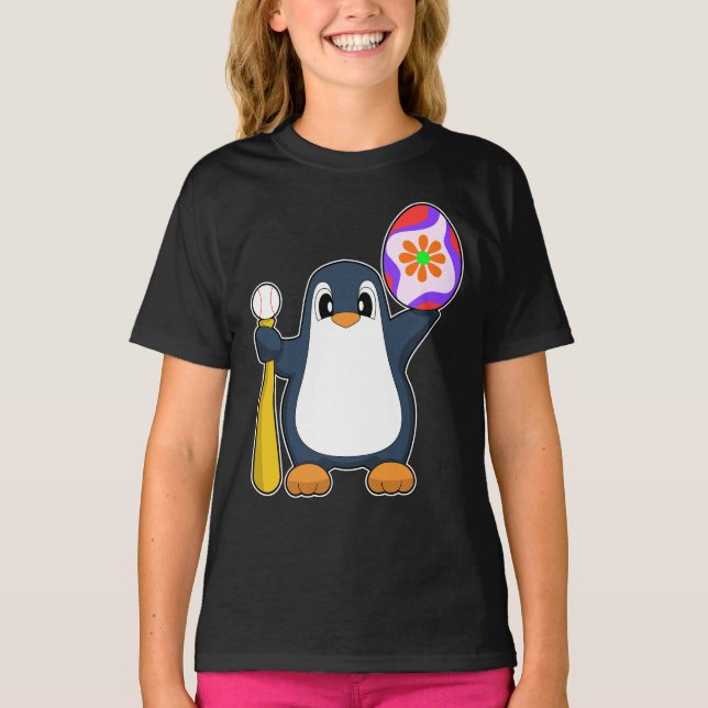 Camiseta Basebol de Páscoa do Pinguim (Frente)