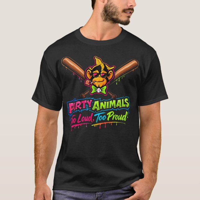 Camiseta Basebol dos Animais de Festa (Frente)