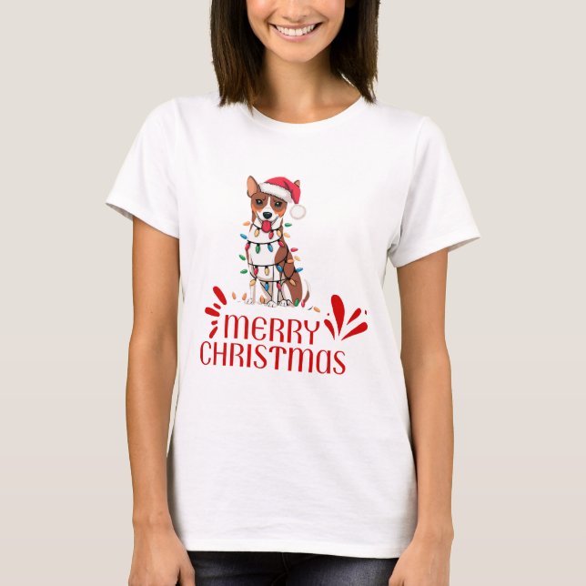 Camiseta Basenji Christmas Lights Xmas Dogs Gifs (Frente)