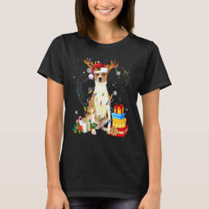 Camiseta Basenji Christmas Reindeer Santa Hat Lights Dog Xm