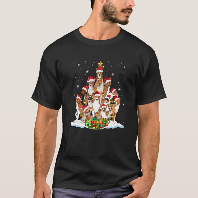 Camiseta Basenji Christmas Tree Lights Dog Xmas Pajama (Frente)