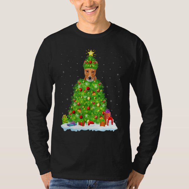 Camiseta Basenji Dog Xmas Lighting Tree Funny Basenji Chris (Frente)