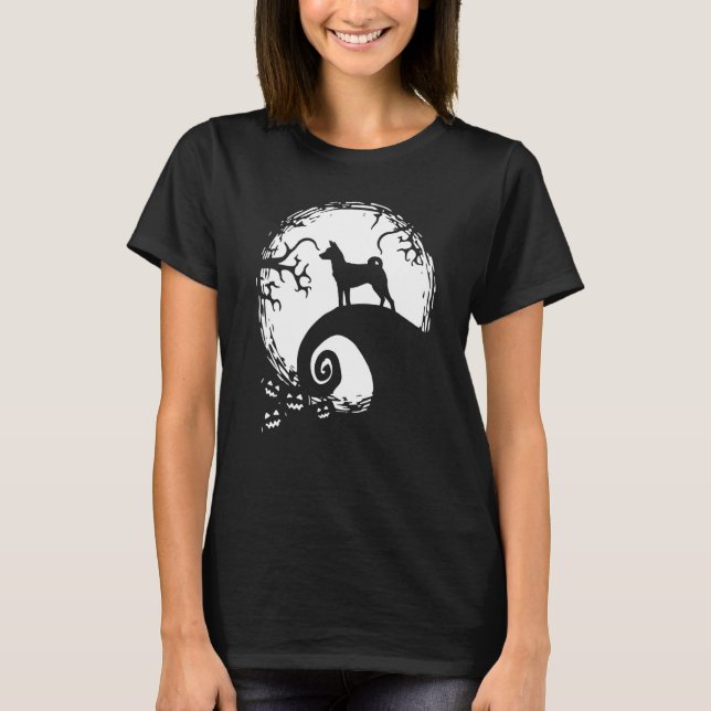 Camiseta Basenji E Halloween Da Lua (Frente)