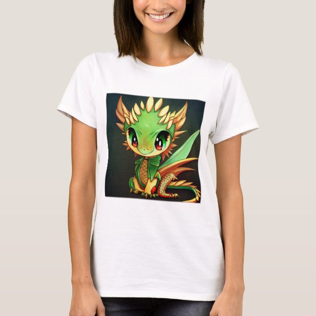 Camiseta Básica das Mulheres Chibi Dragon (Frente)