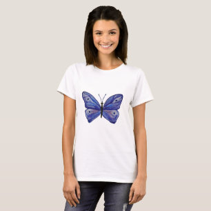 Camiseta Básica das Mulheres de Arte Azul, Branco