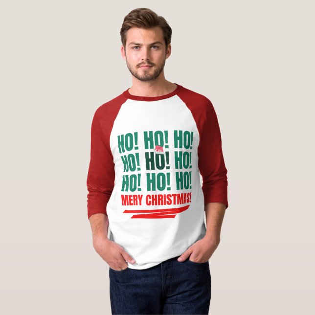 Camiseta básica de 3/4 Capas Raglan de natal (Frente Completa)