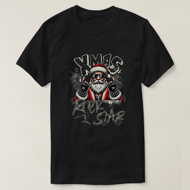 Camiseta básica de camiseta Santa Claus Rock (Frente do Design)