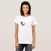 Camiseta básica de gata negra, branca