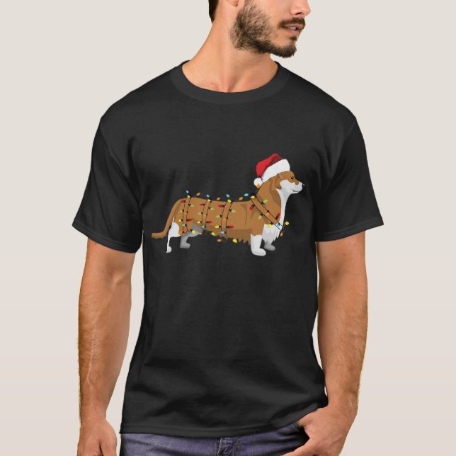 Camiseta básica de luzes de Natal de Corgi (Frente)