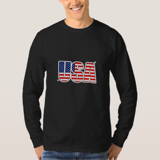 Camiseta Básica de Manga Longa com Nome dos EUA