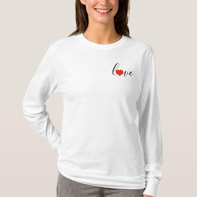 Camiseta Básica de Manga Longa Coração Amoroso (Frente)