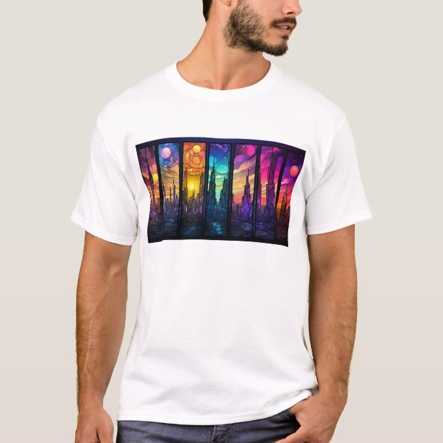Camiseta básica de masculinos coloridos de tendênc (Frente)