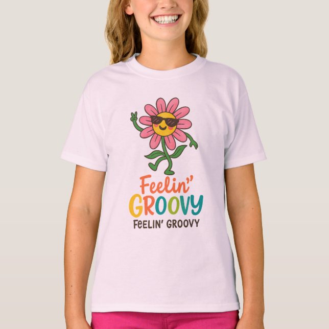 Camiseta Básica de Meninas com Flores Retro 'Feeli (Frente)