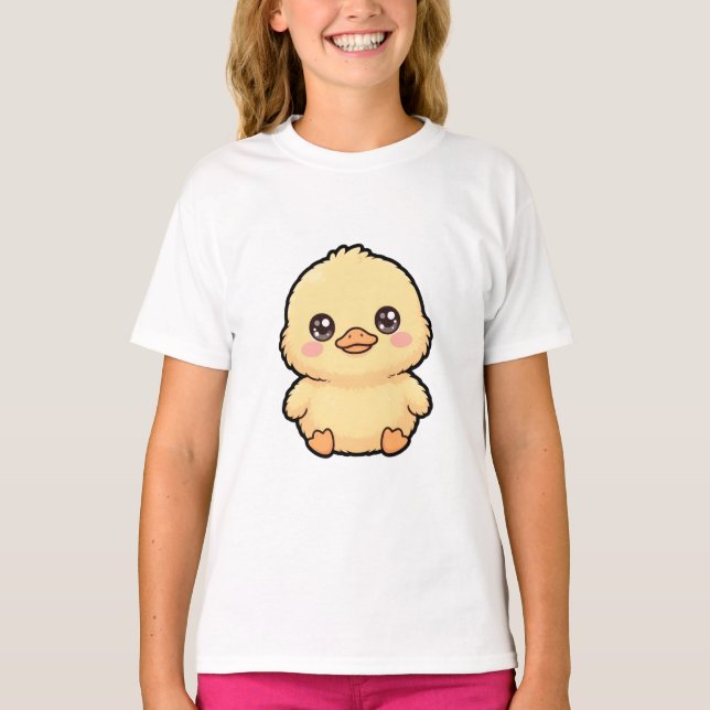 Camiseta Básica de Meninas com Patinho Fofo (Frente)