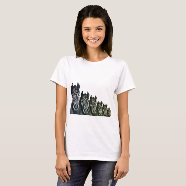 Camiseta básica de mulheres, arte sobre cavalos br (Frente Completa)