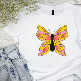 Camiseta básica de mulheres borboleta retrô de 70 