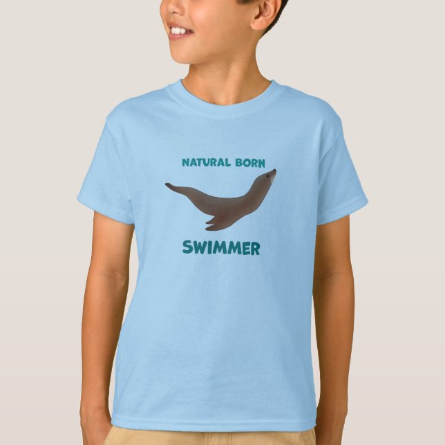 Camiseta básica de Nascer natural de Nadador do Ma (Frente)