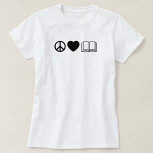 Camiseta Básica de Paz, Amor e Livros