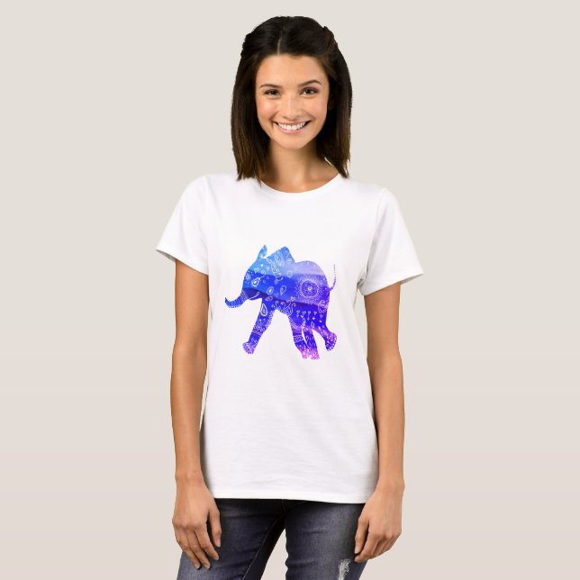 Camiseta Básica Elefante Mandala, Branco (Frente Completa)