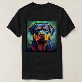Camiseta Básica Escura de Vidro Pintado Rottweiler