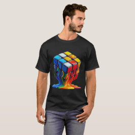 Camiseta Básica Escura do Cubo Mágico Derretendo