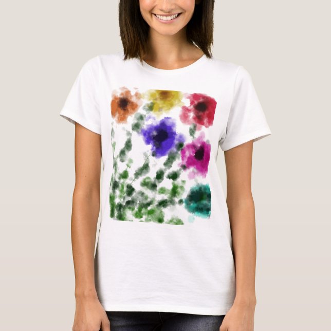 Camiseta Básica Feminina de Flor de Arco-Íris em A (Frente)