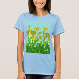 Camiseta Básica Feminina Floral Verde e Dourado Ab