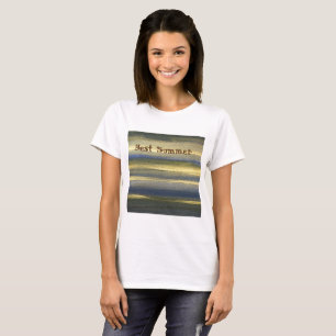 Camiseta Básica Feminina Listras Azuis Douradas, B