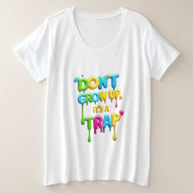 Camiseta Básica Feminina Plus Size - Não Cresça,  (Frente do Design)