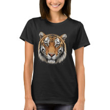 Camiseta Básica Feminina Rosto de Tigre