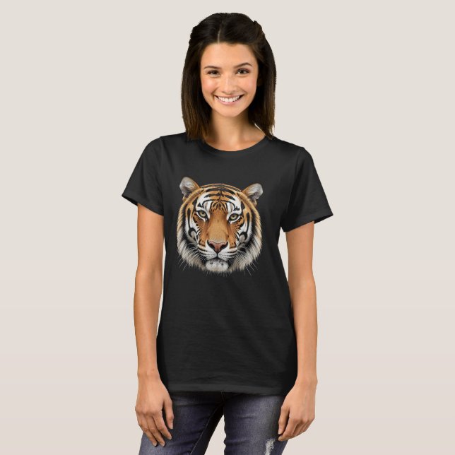 Camiseta Básica Feminina Rosto de Tigre (Frente Completa)