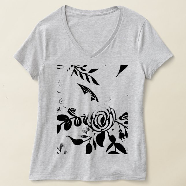 Camiseta Básica Floral Desbotada Cinza, MÉDIO (Postura )