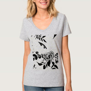 Camiseta Básica Floral Desbotada Cinza, PEQUENA
