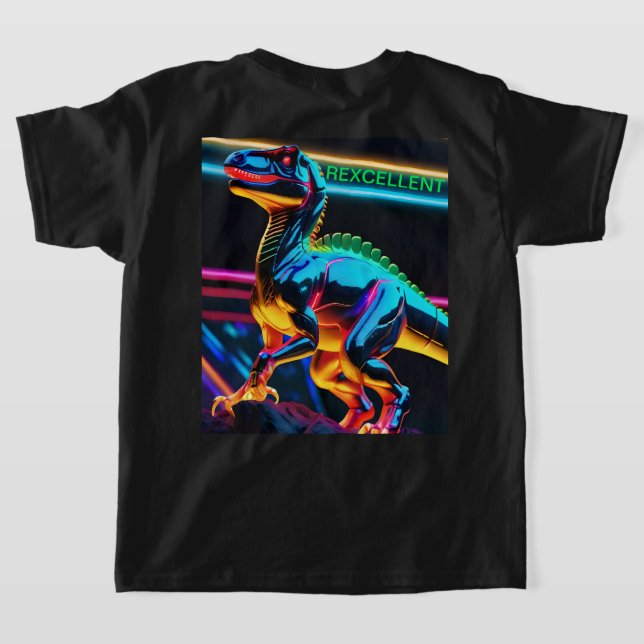 Camiseta Básica Infantil de Dinossauro T-Rex Neon (Postura das costas)
