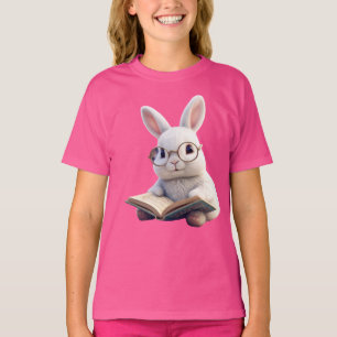 Camiseta Básica Infantil White Rabbit Lendo um Liv