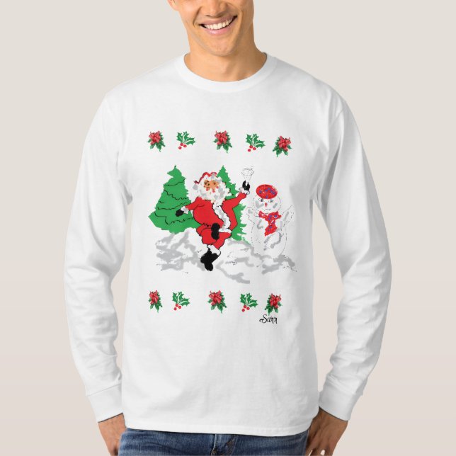 Camiseta Básica Manga Longa : Natal Alegre  (Frente)