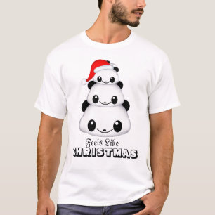 Camiseta Básica Masculina de Panda de Natal