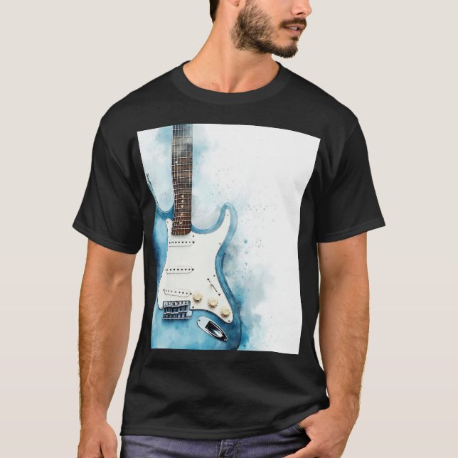 Camiseta Básica Masculina de Violão Azul Moderno (Frente)