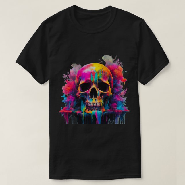 Camiseta Básica Masculina Neon Drip Skull (Frente do Design)