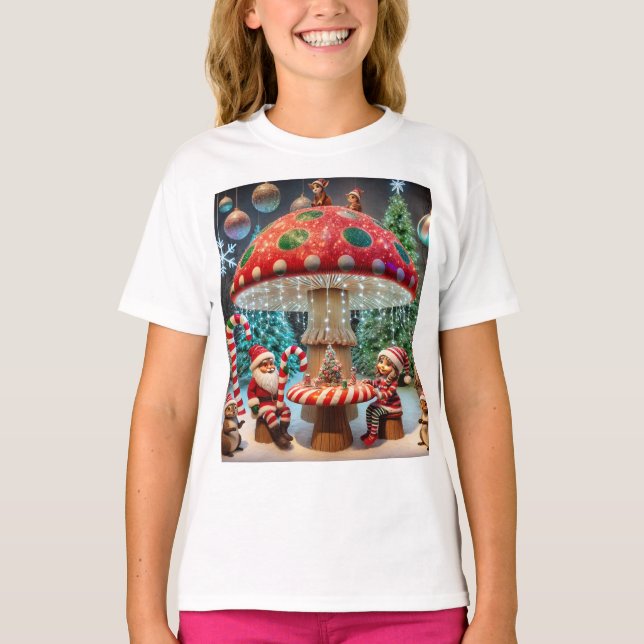 Camiseta Básica para Meninas: Design de Cogumelo d (Frente)