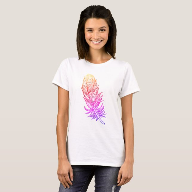 Camiseta Básica Pink Feather Art, Branco (Frente Completa)