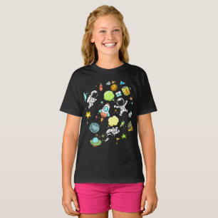 Camiseta Básica Preta Infantil Space Doodle