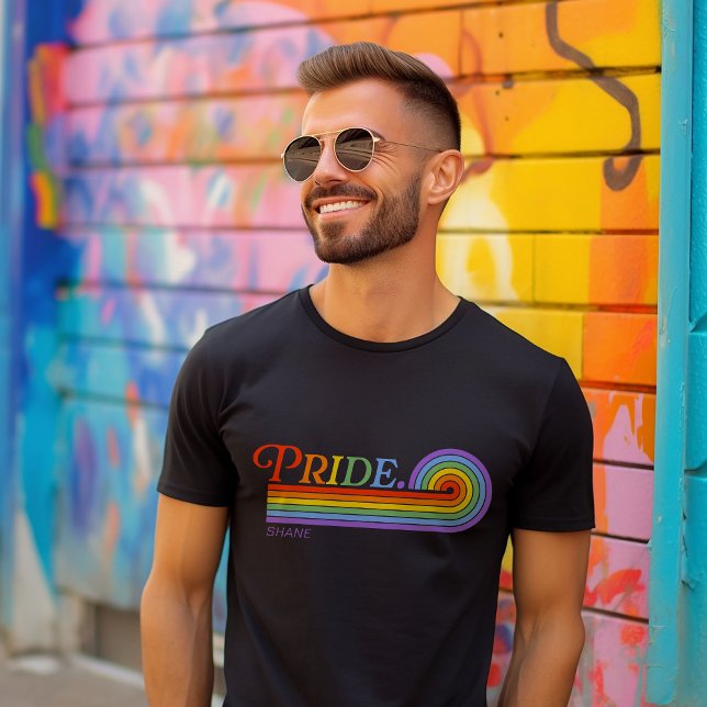 Camiseta Básica Preta Masculina Arco-Íris do Orgul (Criador carregado)