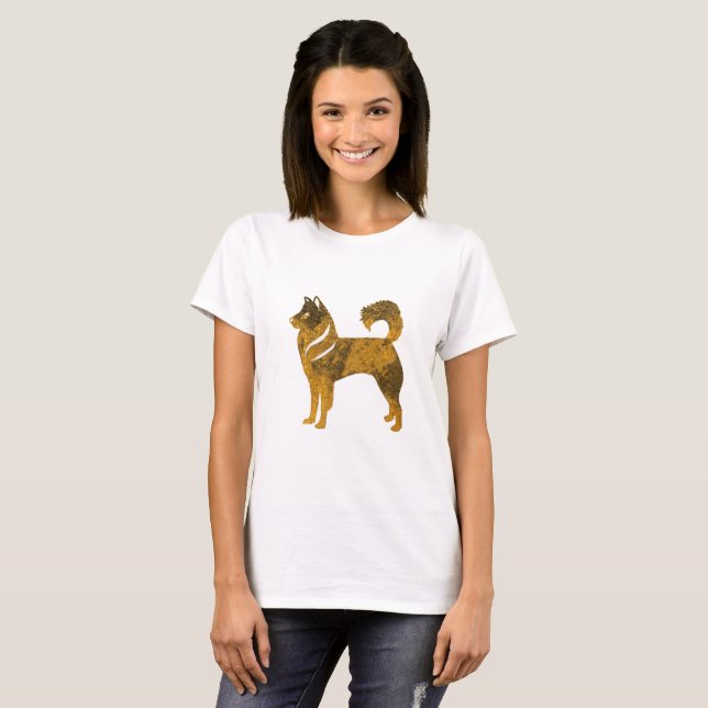 Camiseta básica, Rouco de cão ouro, Camiseta branc (Frente Completa)