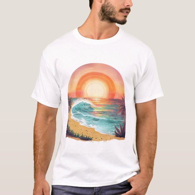 Camiseta básica Sunset da Praia Tropical Vibrante (Frente)