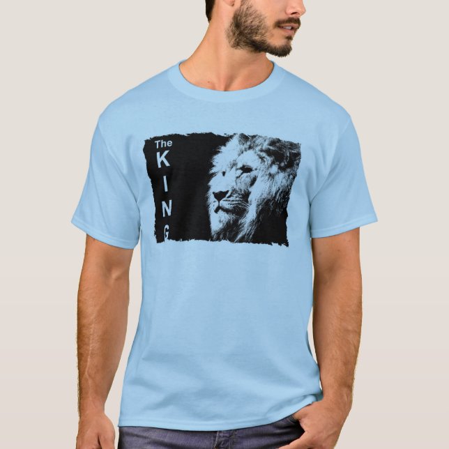 Camiseta Básico Leão de Arte Pop Rosto Azul (Frente)
