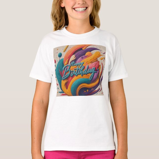 Camiseta Básico para Meninas Coloridas (Frente)
